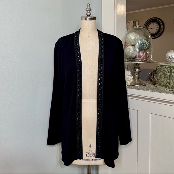 Susan Graver Pet Sleek Ponte Long Sleeve Cardigan Black Size Medium - Picture 2 of 9